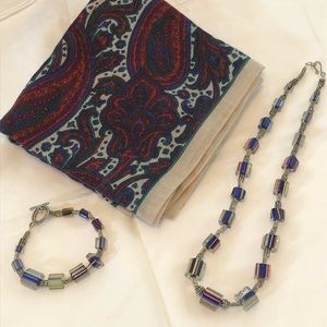 Handmade Cane Glass Bead Set with Scarf